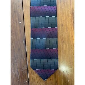 Murano Striped Mens Tie 100% Silk Made in USA Mens Red Gray Geometric Design